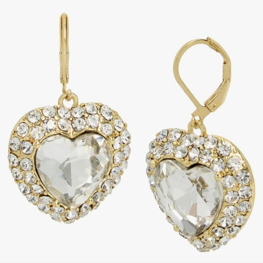 Steve Madden Gold Silver Faux Diamond Heart Earrings